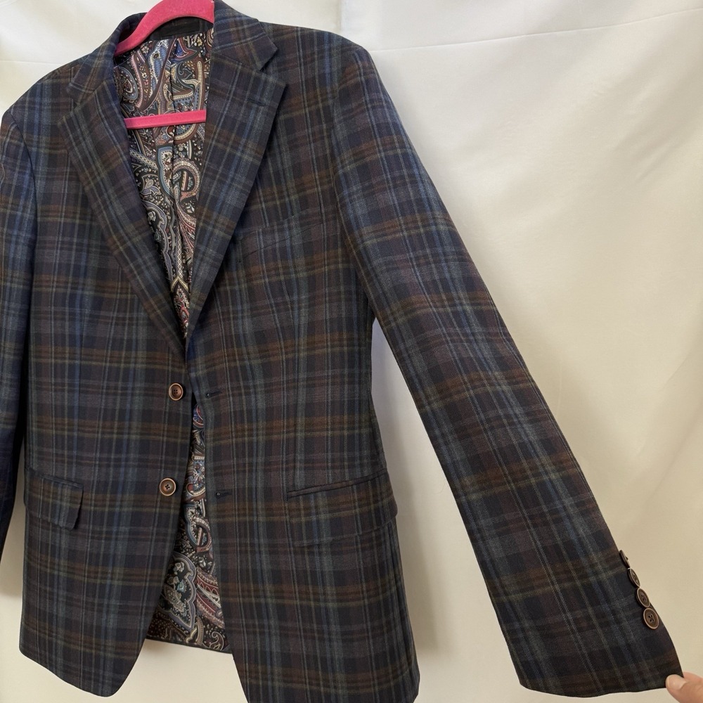 Tallia Men Suit 40R Windowpane Plaid Wool Blend Blazer Sport Coat Jacket - Picture 3 of 12
